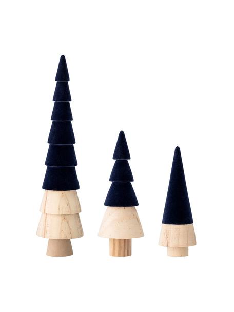 Sapin décoratif en velours Thace, 3 élém., Bois, velours de polyester, Bleu foncé, bois, Lot de différentes tailles