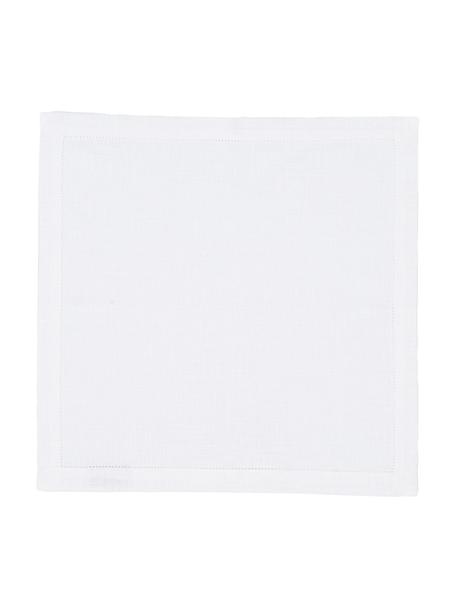 Tovagliolo in lino con bordo ricamato Alanta 6 pz, Bianco candido, Larg. 42 x Lung. 42 cm