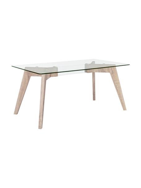 Stół do jadalni ze szklanym blatem Kenya Aryan, Blat: szkło hartowane (12mm), Nogi: płyta pilśniowa (MDF) z u, Transparentny, drewno naturalne, S 160 x G 90 cm