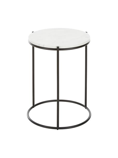 Mesa auxiliar redonda de mármol Ella, Tablero: mármol natural, Estructura: metal con pintura en polv, Mármol blanco, negro, Ø 40 x Al 50 cm