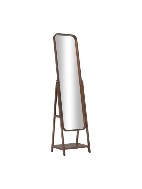 Espejo de pie con estante de madera Matteo, Estructura: madera de pino, tablero d, Espejo: cristal, Marrón, transparente, blanco, An 43 x Al 170 cm