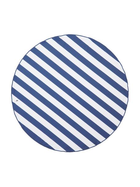 Dun gestreept microfiber strandlaken Round met etui, Wit, donkerblauw, Ø 170 cm