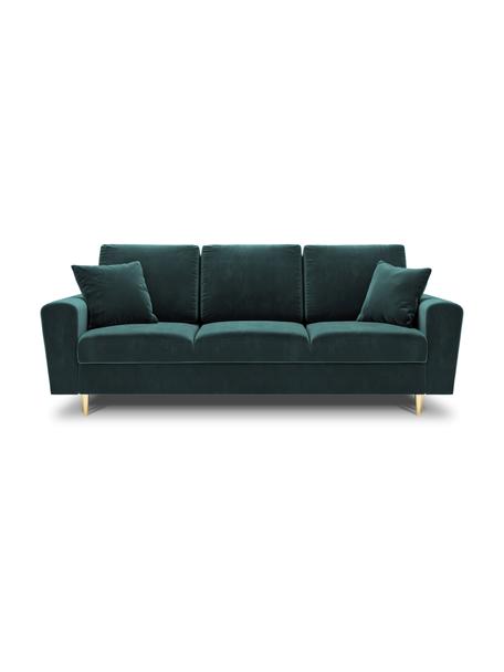 Canapé d'angle 3 places velours avec rangement Moghan, Velours vert, couleur dorée, larg. 235 x prof. 100 cm