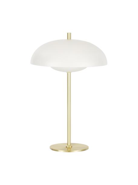 Tafellamp Mathea-goudkleurig, Lampenkap: gepoedercoat metaal, Lampvoet: vermessingd metaal, Wit, messingkleurig, Ø 23 x H 36 cm