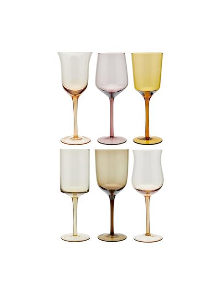 Mundgeblasene Weingläser Diseguale in unterschiedlichen Farben und Formen, 6 Stück, Glas, mundgeblasen, Gelbtöne, Brauntöne, Ø 7 x H 24 cm, 250 ml