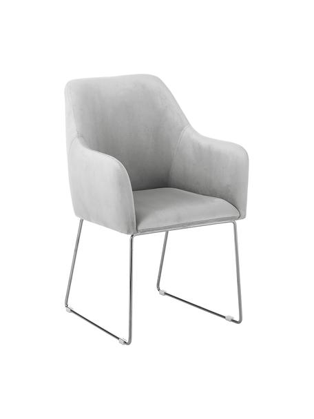 Chaise à accoudoirs en velours Isla, Velours gris clair, couleur argentée, larg. 58 x prof. 62 cm