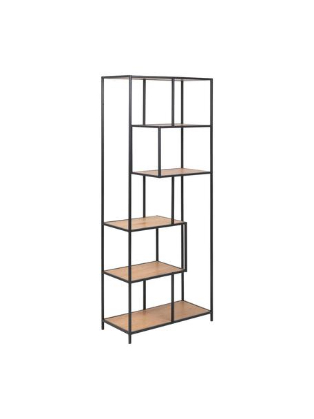 Estantería de madera y metal Seaford, Estantes: tableros de fibra de dens, Estructura: metal con pintura en polv, Madera de roble salvaje, negro, An 77 x Al 185 cm