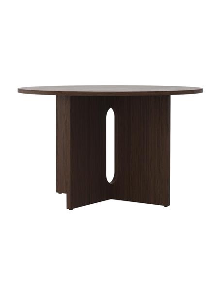 Kulatý jídelní stůl z dubové dýhy Androgyne, MDF deska (dřevovláknitá deska střední hustoty) s dubovou dýhou, Tmavé dřevo, Ø 120 cm, V 73 cm