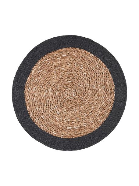 Manteles individuales redondos de seagrass Sauvage, 2 uds., Seagrass, yute, Beige, negro, Ø 38 cm