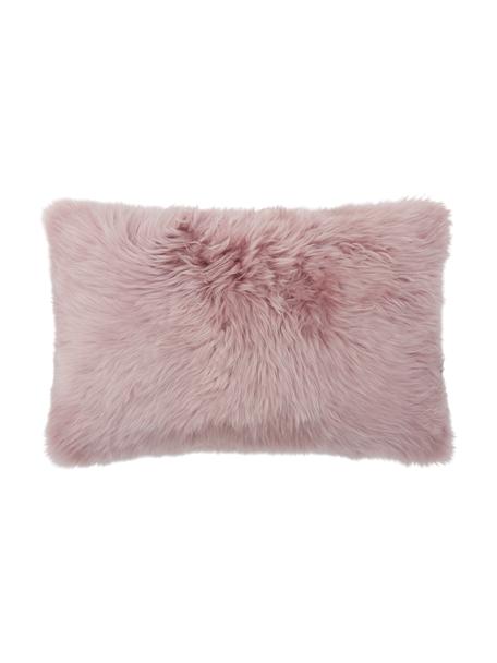 Federa arredo liscia in pelle di pecora rosa Oslo, Retro: lino, Fronte: rosa Retro: grigio chiaro, Larg. 30 x Lung. 50 cm