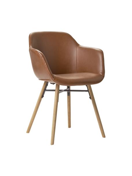 Židle s područkami z imitace kůže s úzkým skořepinovým sedákem Fiji, Imitace kůže hnědá, dřevo, Š 59 cm, V 84 cm