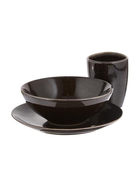 Handgemachtes Frühstücks-Set Nordic Coal aus Steingut, 4 Personen (12-tlg.), Steingut, Bräunlich, Sondergrößen