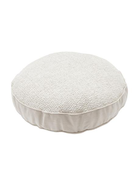 Rundes Bouclé-Dekokissen Aya mit Kederumrandung, Cremeweiß, Ø 40 cm