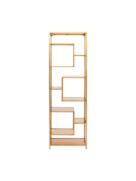 Estantería de metal Loft, Estructura: acero con pintura en polv, Estantes: vidrio laminado, Dorado, An 60 x Al 195 cm