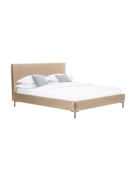 Samt-Polsterbett Peace, Bezug: Polyestersamt 290 g/m² so, Korpus: Massives Kiefernholz, FSC, Füße: Metall, pulverbeschichtet, Samt Taupe, B 140 x L 200 cm