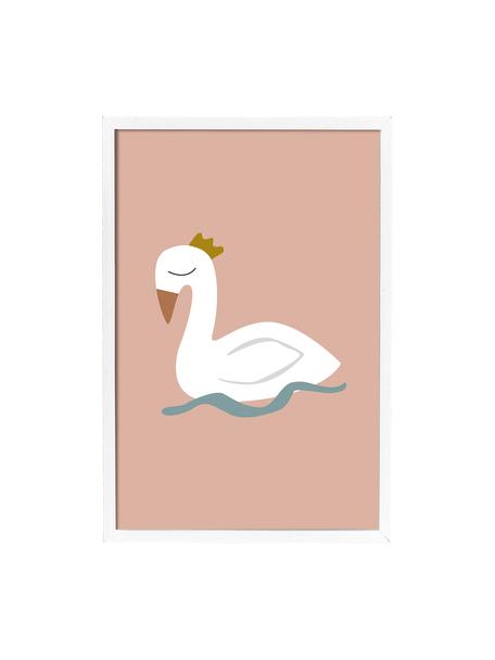 Stampa digitale incorniciata Swan, Immagine: stampa digitale su carta,, Cornice: pannelli di fibra a media, Rosa, bianco, blu, giallo, Larg. 45 x Alt. 65 cm