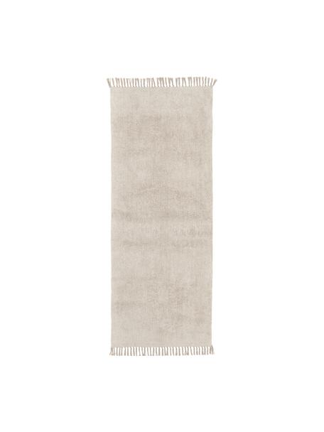 Tapis de couloir blanc en coton à franges, tufté main Daya, Beige, larg. 80 x long. 300 cm
