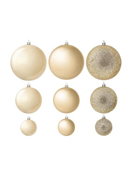 Set de bolas de Navidad irrompibles Natalie, 46 uds., Plástico, Champán, Set de diferentes tamaños