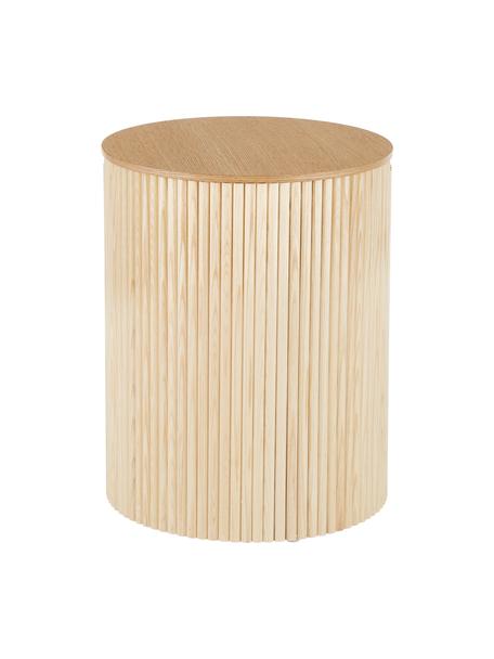 Dřevěný odkládací stolek s úložným prostorem Nele, MDF deska, ořechové dřevo, Světle hnědá, Ø 40 cm, V 51 cm