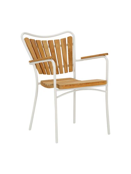 Outdoor armstoel Hard & Ellen van hout, Frame: gepoedercoat aluminium, Wit, teakhoutkleurig, B 56 x H 78 cm
