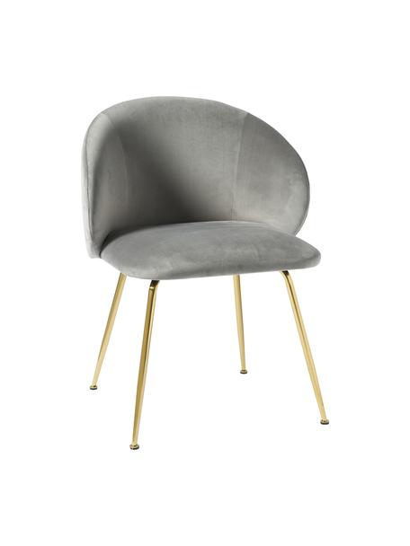 Fluwelen stoelen Luisa, 2 stuks, Bekleding: fluweel (100% polyester) , Poten: gepoedercoat metaal, Fluweel lichtgrijs, goudkleurig, B 59 x D 58 cm