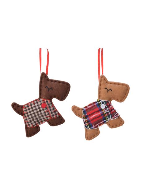 Adornos navideños Dogs, 2 uds., Figura: poliéster, Marrón, multicolor, An 11 x Al 12 cm