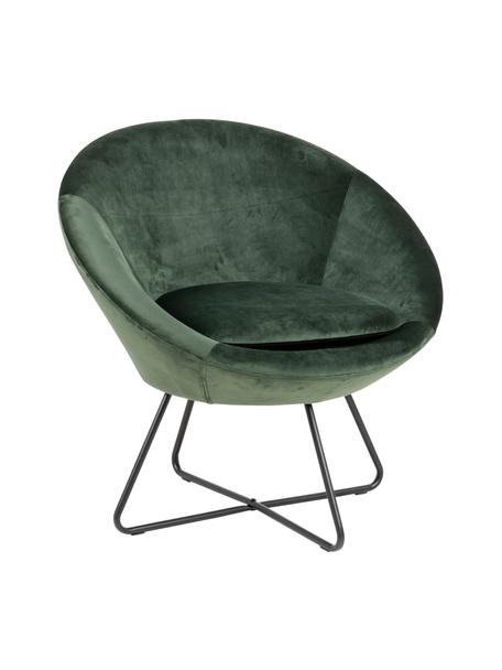 Fluwelen fauteuil Center in groen, Bekleding: polyester fluweel, Frame: gepoedercoat metaal, Fluweel bosgroen, 82 x 71 cm