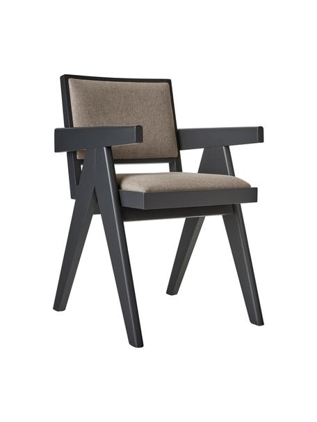 Krzesło tapicerowane z drewna z podłokietnikami Sissi, Stelaż: lite drewno dębowe, Tapicerka: 100% poliester, Czarny z tapicerką, S 58 x G 52 cm