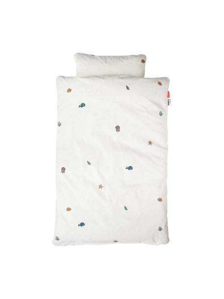 Ropa de cama de algodón ecológico Sea, 100% algodón ecológico con certificado GOTS, Blanco crudo, multicolor, Cuna (100 x 140 cm), 2 pzas.