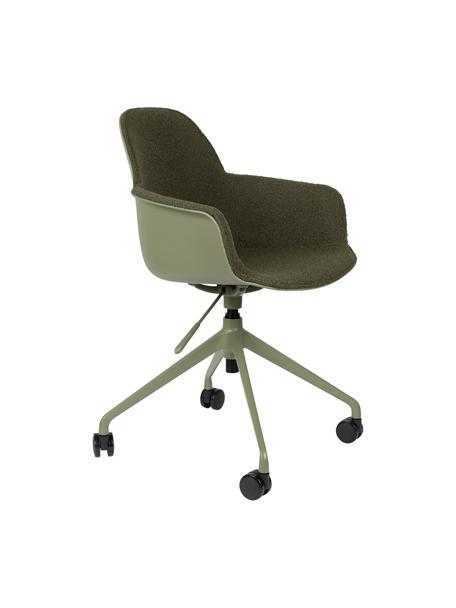 Bouclé bureaustoel Albert in groen, in hoogte verstelbaar, Bekleding: 100% polyester, Frame: aluminium, gepolijst, Zitvlak: 100% polypropyleen, Groen, zwart, B 59 x D 52 cm