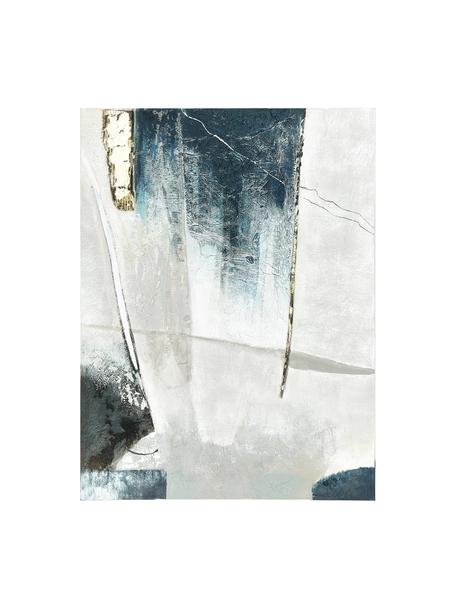 Cuadro en lienzo pintado Golden Blue I, Tonos azules, gris, dorado, An 90 x Al 120 cm