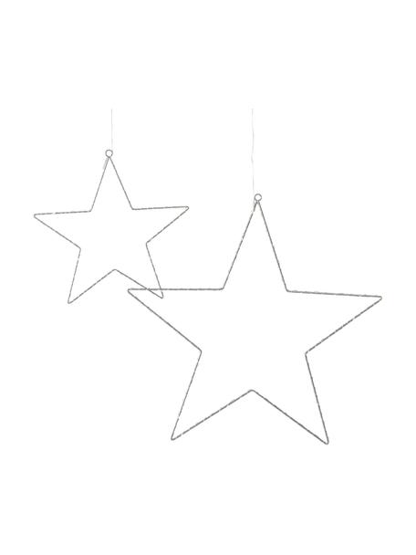 Étoiles décoratives LED à piles Elvira, 2 élém., Métal, enduit, plastique, Couleur argentée, Lot de différentes tailles