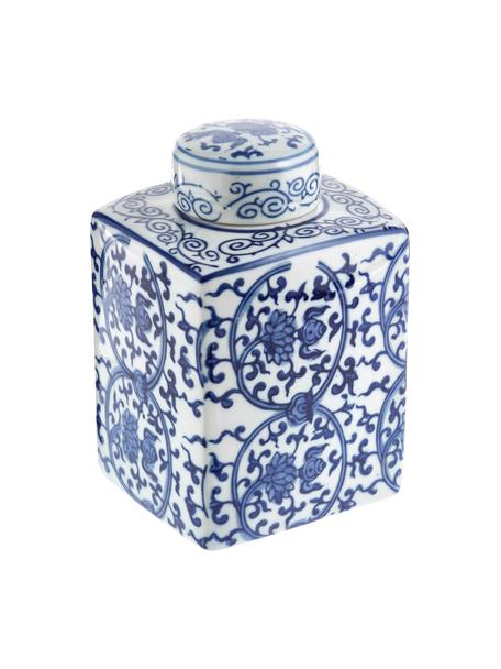 Vaas met deksel Ella uit porselein, Porselein, Blauw, wit, met patroon, B 11 x H 17 cm