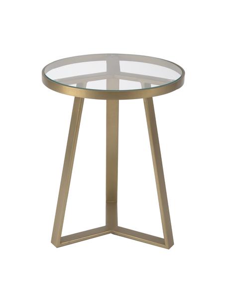 Tavolino dorato con piano in vetro Fortunata, Struttura: metallo spazzolato, Trasparente, oro, Ø 40 x Alt. 51 cm
