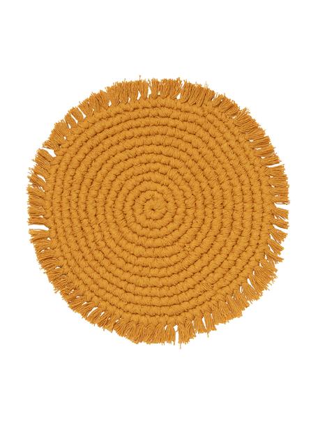 Okrągła podkładka z bawełny z frędzlami Vera, 100% bawełna, Musztardowy, Ø 38 cm