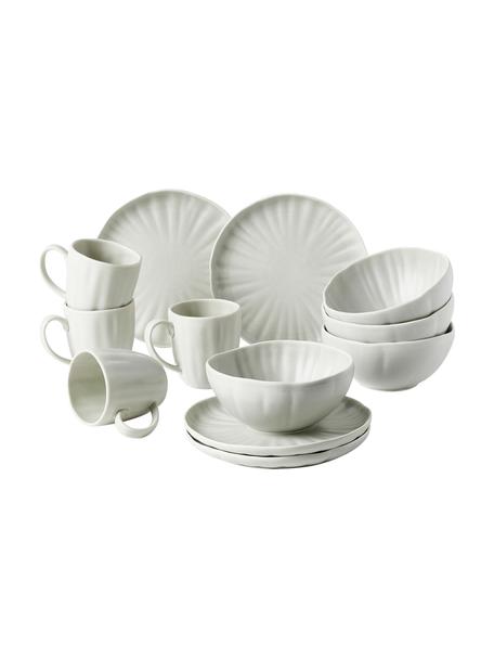 Service petit déjeuner en porcelaine à relief Sali, mat, 4 personnes (12 élém.), Porcelaine, Gris clair, 4 personnes (12 élém.)