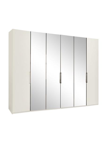 Drehtürenschrank Monaco mit Spiegeltür, 6-türig, Korpus: Holzwerkstoff, lackiert, Griffe: Metall, beschichtet, Weiß, mit Spiegeltüren, B 300 x H 216 cm