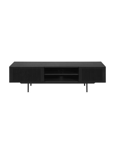 TV-Konsole Mojo mit geriffelter Front, Korpus: Mitteldichte Holzfaserpla, Füße: Metall, pulverbeschichtet, Schwarz, B 180 x H 50 cm