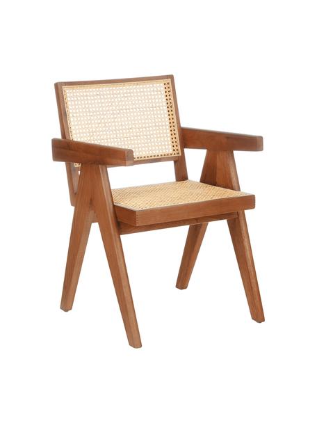 Krzesło z podłokietnikami z plecionką wiedeńską Sissi, Stelaż: lite drewno dębowe, Ciemne drewno z plecionką wiedeńską, S 52 x G 58 cm