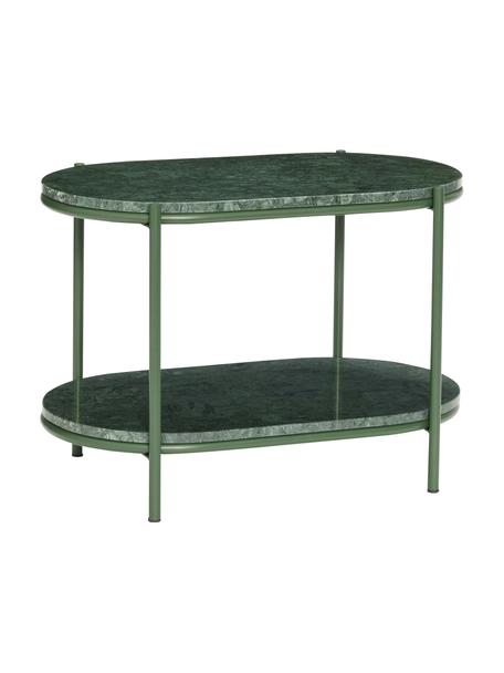 Owalny stolik pomocniczy z marmuru Nusa, Stelaż: metal powlekany, Ciemny zielony, marmurowy, S 58 x W 40 cm