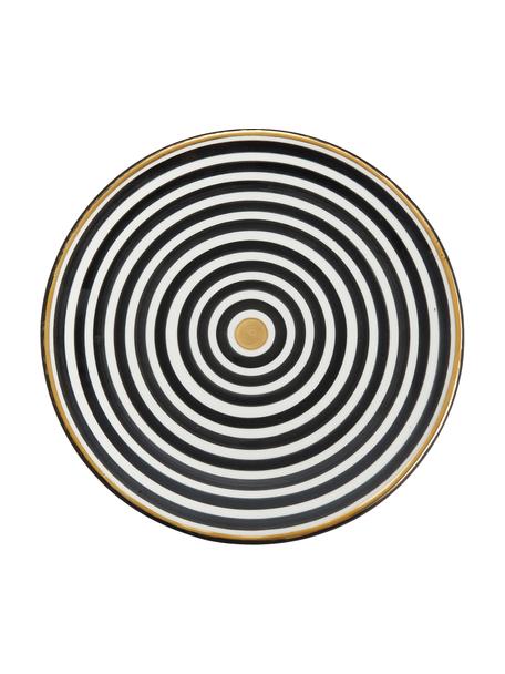 Ręcznie wykonany talerz duży Assiette, Ceramika, Czarny, odcienie kremowego, złoty, Ø 26 x W 2 cm