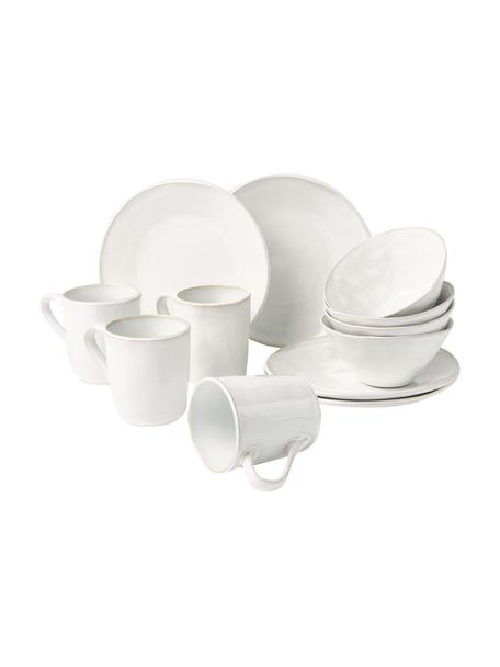 Frühstück-Set White Organic, 4 Personen (12-tlg.), Steingut, Weiß, Set mit verschiedenen Größen