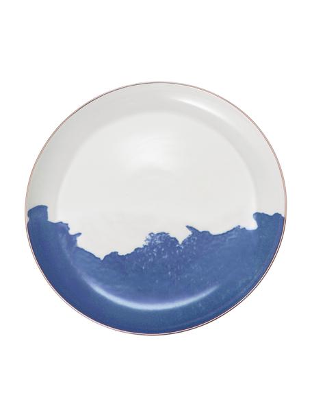Talerz śniadaniowy z porcelany Rosie, 2 szt., Porcelana, Biały, niebieski, ze złotą krawędzią, Ø 21 x W 2 cm