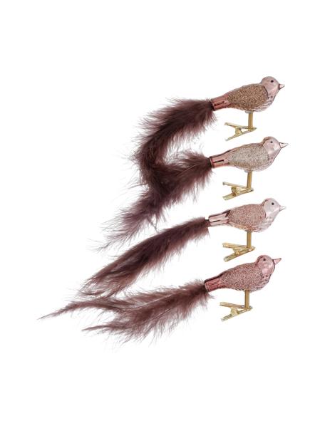 Vogel-Clips Lorana mit echten Federn, 4 Stück, Rosatöne, B 17 x H 4 cm