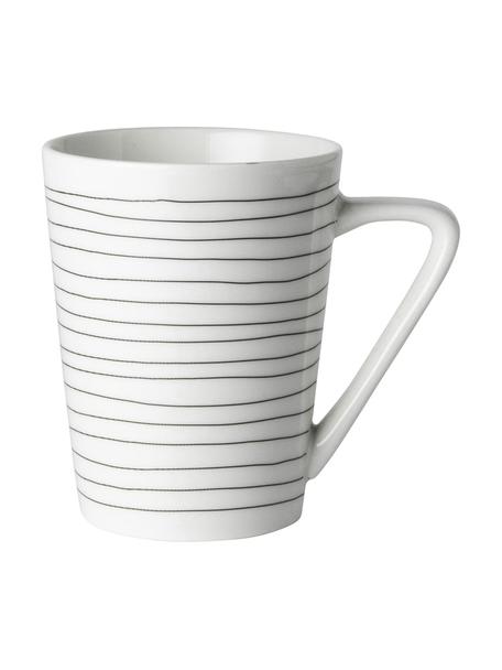 Teetassen Eris Loft mit Liniendekor, 4 Stück, Porzellan, Weiß, Schwarz, Ø 8 x H 10 cm, 300 ml