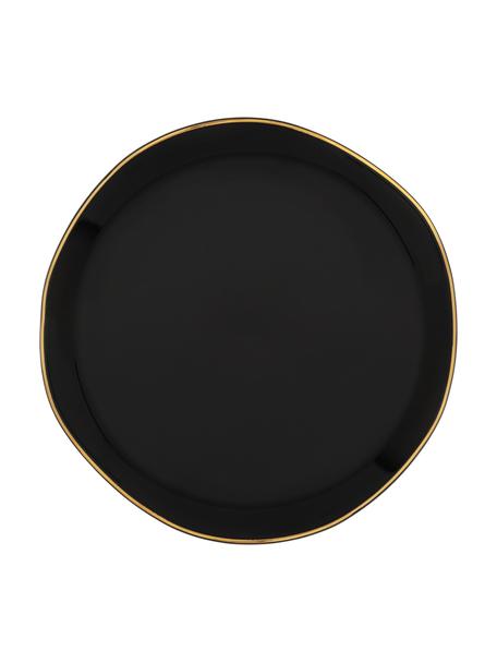 Broodbord Good Morning in zwart met goudkleurige rand, Ø 17 cm, Keramiek, Zwart, Ø 17 cm