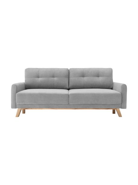 Sofa rozkładana z aksamitu z miejscem do przechowywania  Balio (3-osobowa), Tapicerka: 100% aksamit poliestrowy , Nogi: drewno naturalne, Aksamitny jasny szary, S 216 x G 102 cm