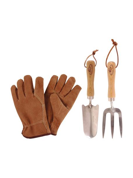 Set de herramientas para jardinería, 4 pzas., Madera de fresno, plateado, An 36 x Al 34 cm