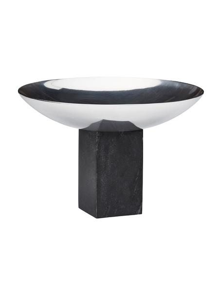 Decoratieve schaal Sapoto met marmeren voetstuk, Schaal: aluminium, gepolijst, Voetstuk: marmer, Zilverkleurig, zwart, gemarmerd, Ø 22 x H 15 cm
