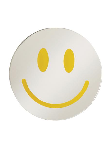 Espejo de pared sin marco Smile, Parte trasera: metal, Espejo: cristal, Amarillo, blanco crema, Ø 30 cm